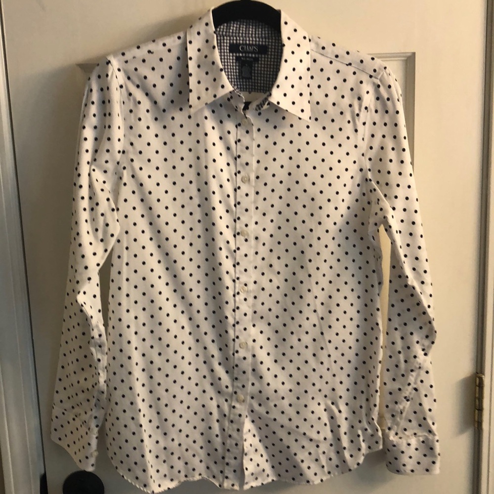 Chaps Navy & White Dot Button Down Shirt Size M